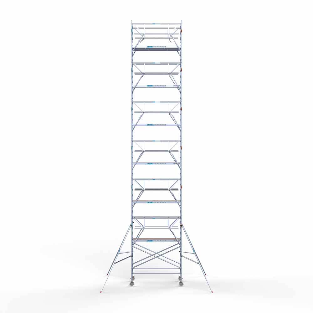 9.2) Rolsteiger Euroscaffold voorloopleuning Dubbel 1.35 x 2.50 x 14.2 meter werkhoogte vrijstaand