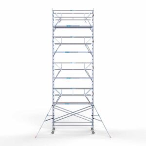 7) Rolsteiger Euroscaffold voorloopleuning Dubbel 1.35 x 3.05 x 10.2 meter werkhoogte vrijstaand