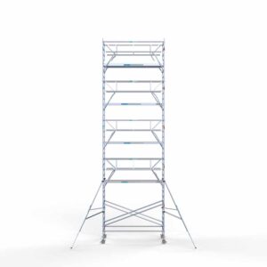 8) Rolsteiger Euroscaffold voorloopleuning Dubbel 1.35 x 3.05 x 11.2 meter werkhoogte vrijstaand