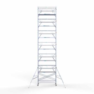 9.2) Rolsteiger Euroscaffold voorloopleuning Dubbel 1.35 x 3.05 x 14.2 meter werkhoogte vrijstaand