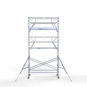 4) Rolsteiger Euroscaffold voorloopleuning Dubbel 1.35 x 3.05 x 7.2 meter werkhoogte vrijstaand