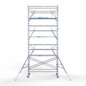 5) Rolsteiger Euroscaffold voorloopleuning Dubbel 1.35 x 3.05 x 8.2 meter werkhoogte vrijstaand