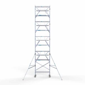 7) Rolsteiger Euroscaffold met dubbele Voorloopleuning 0.75 x 1.90 x 10.2 meter werkhoogte vrijstaand
