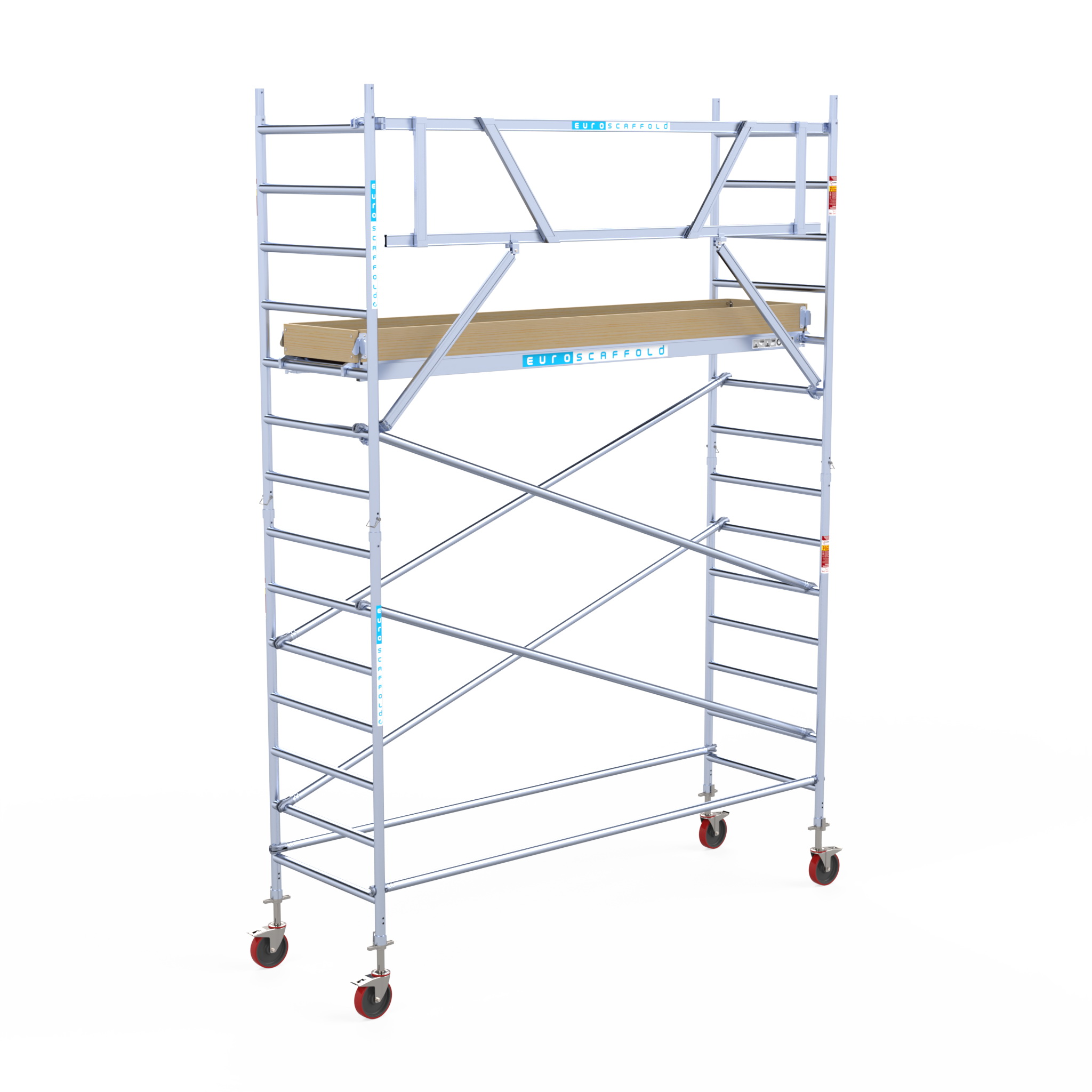 2) Rolsteiger Euroscaffold Basic 0.90 x 3.05 x 5.2m werkhoogte tegen de gevel