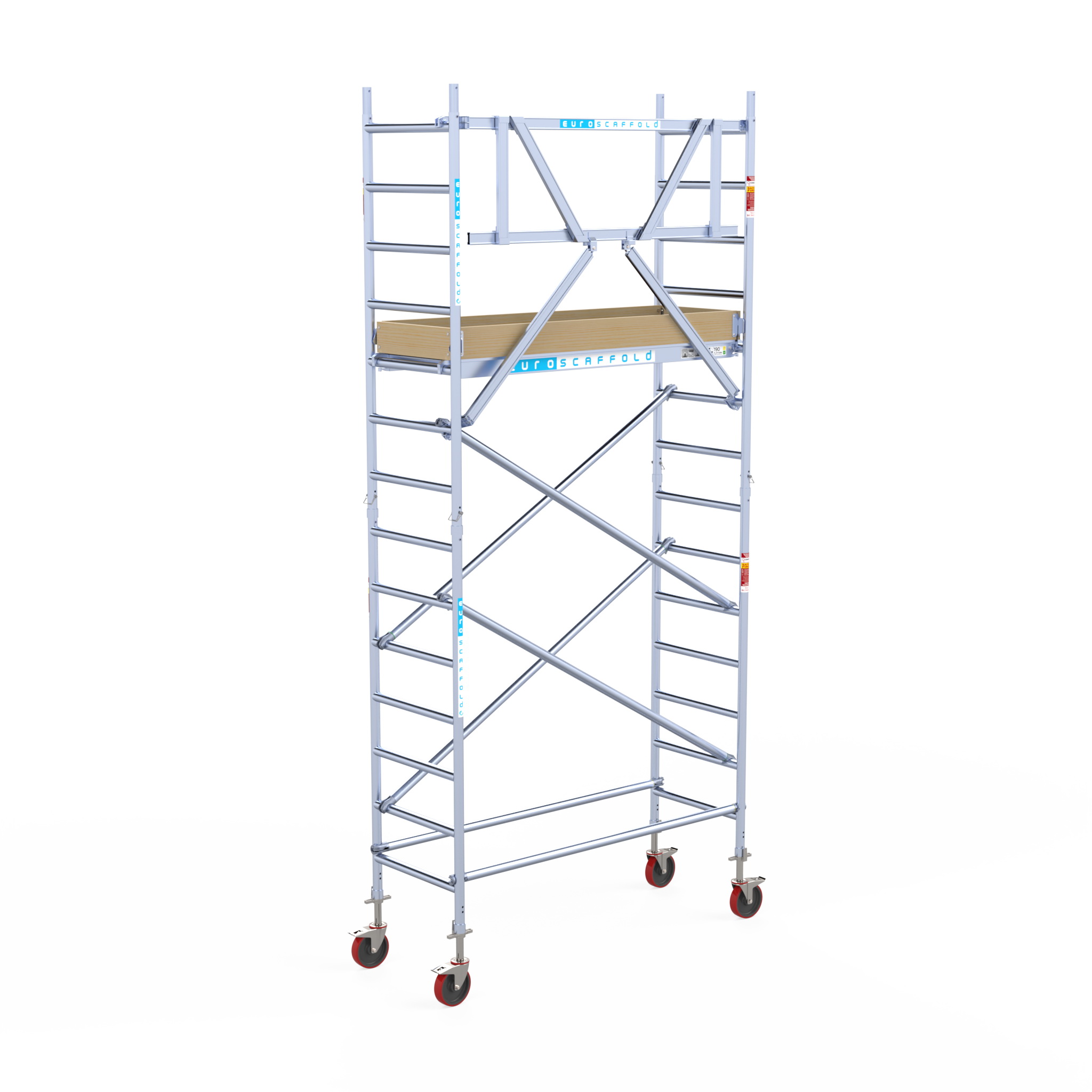 2) Rolsteiger Euroscaffold Basic 0.75 x 1.90 x 5.2m werkhoogte tegen de gevel