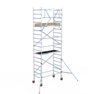 3) Rolsteiger Euroscaffold Basic 0.90 x 1.90 x 6.2m werkhoogte tegen de gevel