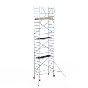 5) Rolsteiger Euroscaffold Basic 0.90 x 1.90 x 8.2m werkhoogte tegen de gevel