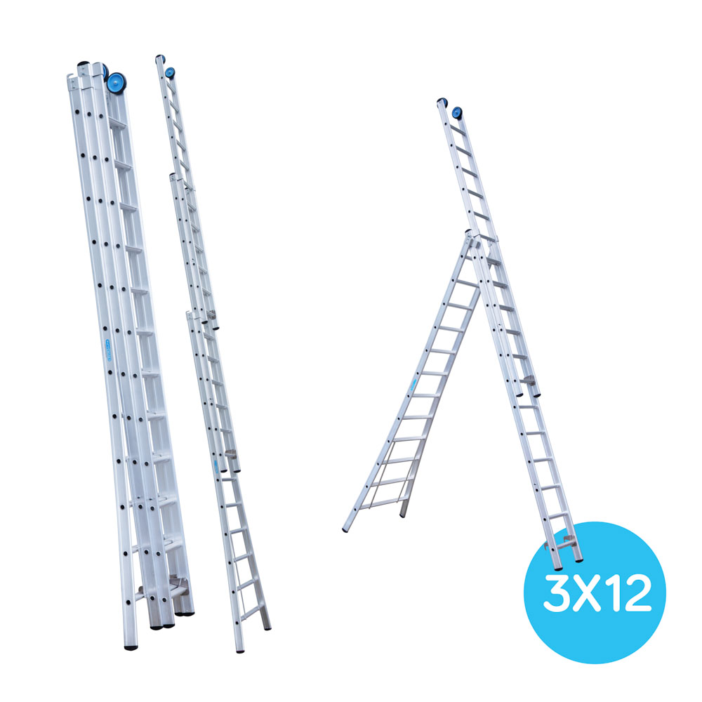 3) Driedelige Reformladder 3x12 + gevelrollen Eurostairs