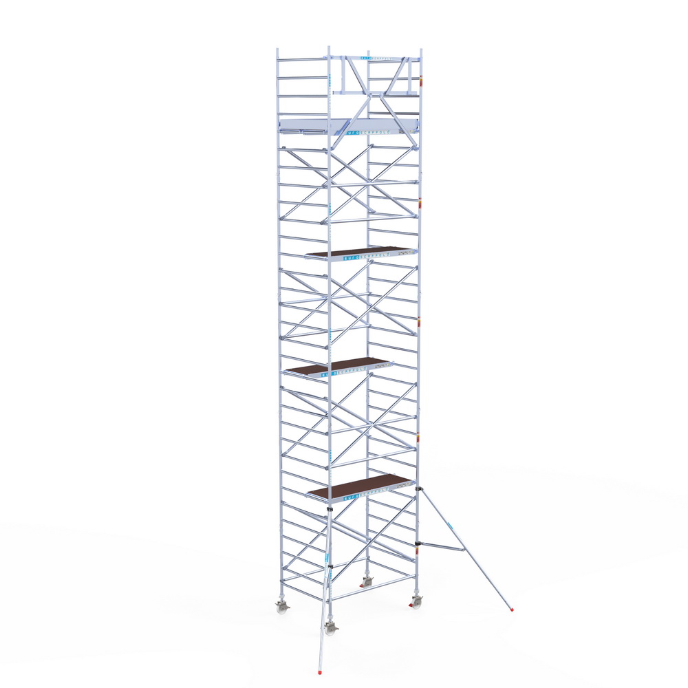 7) Rolsteiger Euroscaffold 1.35 x 1.90 x 10.2m werkhoogte tegen de gevel