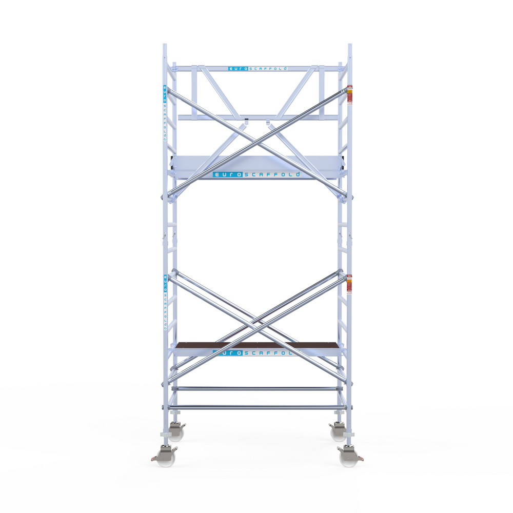 2) Rolsteiger Euroscaffold voorloopleuning dubbel 1.35 x 1.90 x 5.2 meter werkhoogte vrijstaand