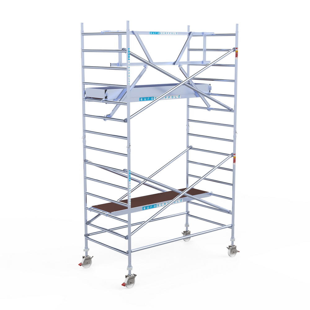2) Rolsteiger Euroscaffold met enkele Voorloopleuning 1.35 x 2.50 x 5.2 meter werkhoogte tegen de gevel - Afbeelding 2