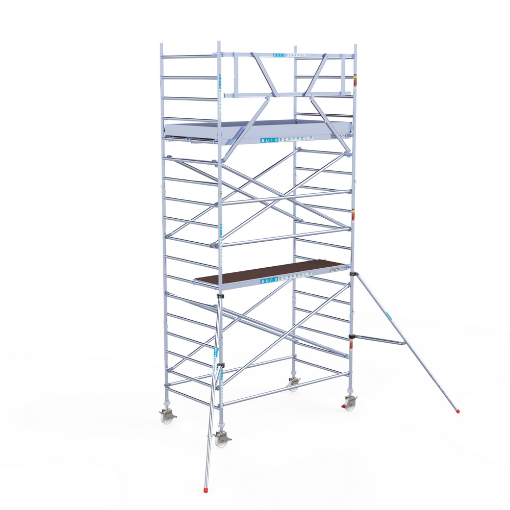 3) Rolsteiger Euroscaffold 1.35 x 2.50 x 6.2m werkhoogte tegen de gevel