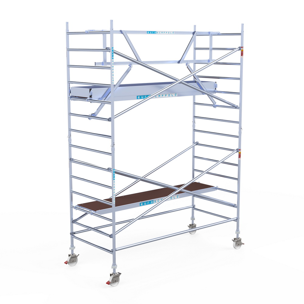 2) Rolsteiger Euroscaffold met enkele Voorloopleuning 1.35 x 3.05 x 5.2 meter werkhoogte tegen de gevel - Afbeelding 2