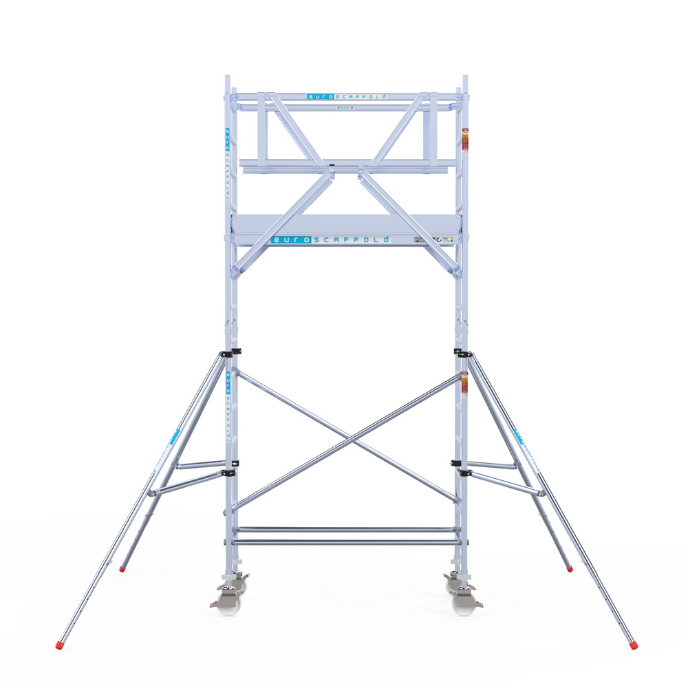 2) Rolsteiger Euroscaffold met dubbele Voorloopleuning 0.75 x 1.90 x 5.2 meter werkhoogte vrijstaand