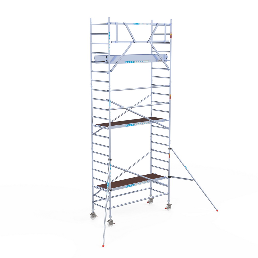 4) Rolsteiger Euroscaffold 0.90 x 2.50 x 7.2m werkhoogte tegen de gevel