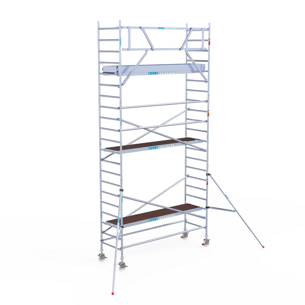 4) Rolsteiger Euroscaffold 0.90 x 3.05 x 7.2m werkhoogte tegen de gevel