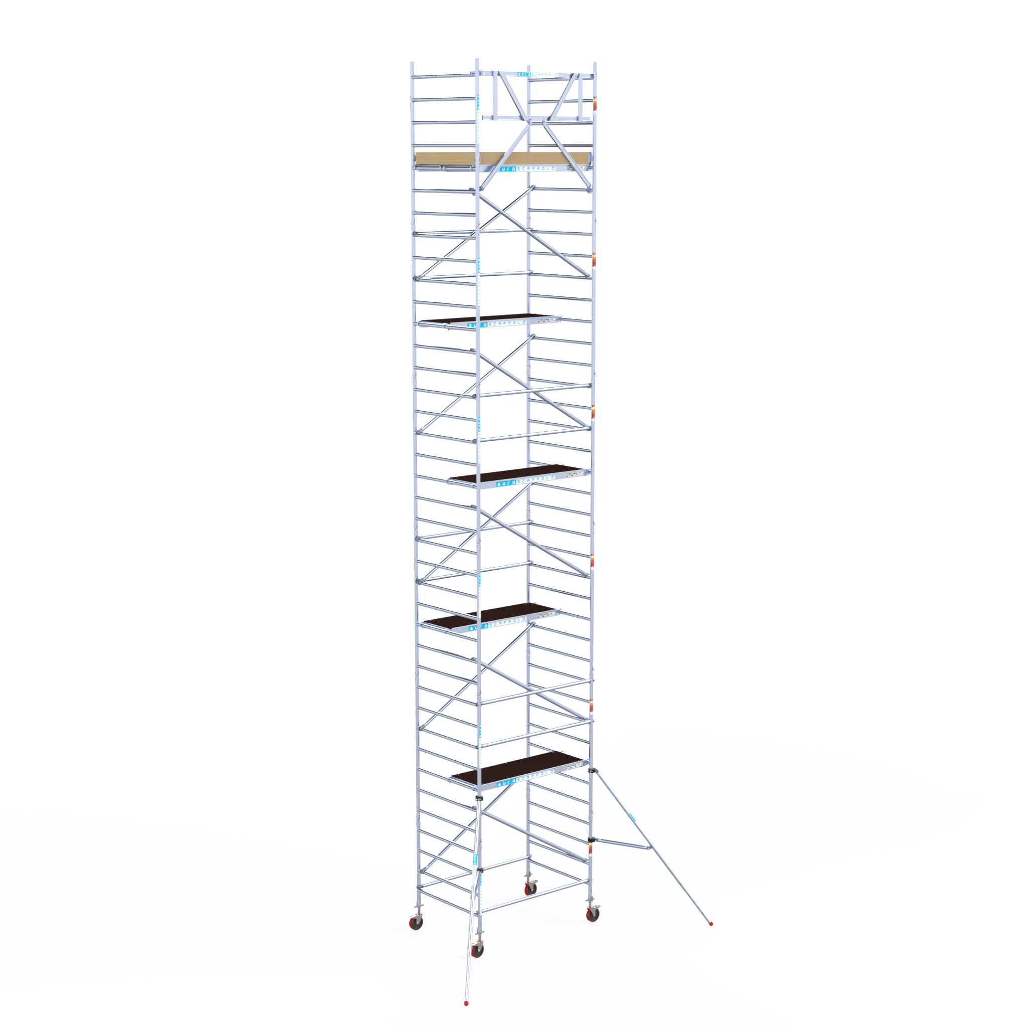 9) Rolsteiger Euroscaffold Basic 1.35 x 1.90 x 12.2m werkhoogte tegen de gevel