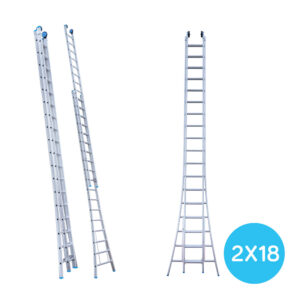 6) Tweedelige Opsteek ladder 2x18 + gevel/toprollen Eurostairs